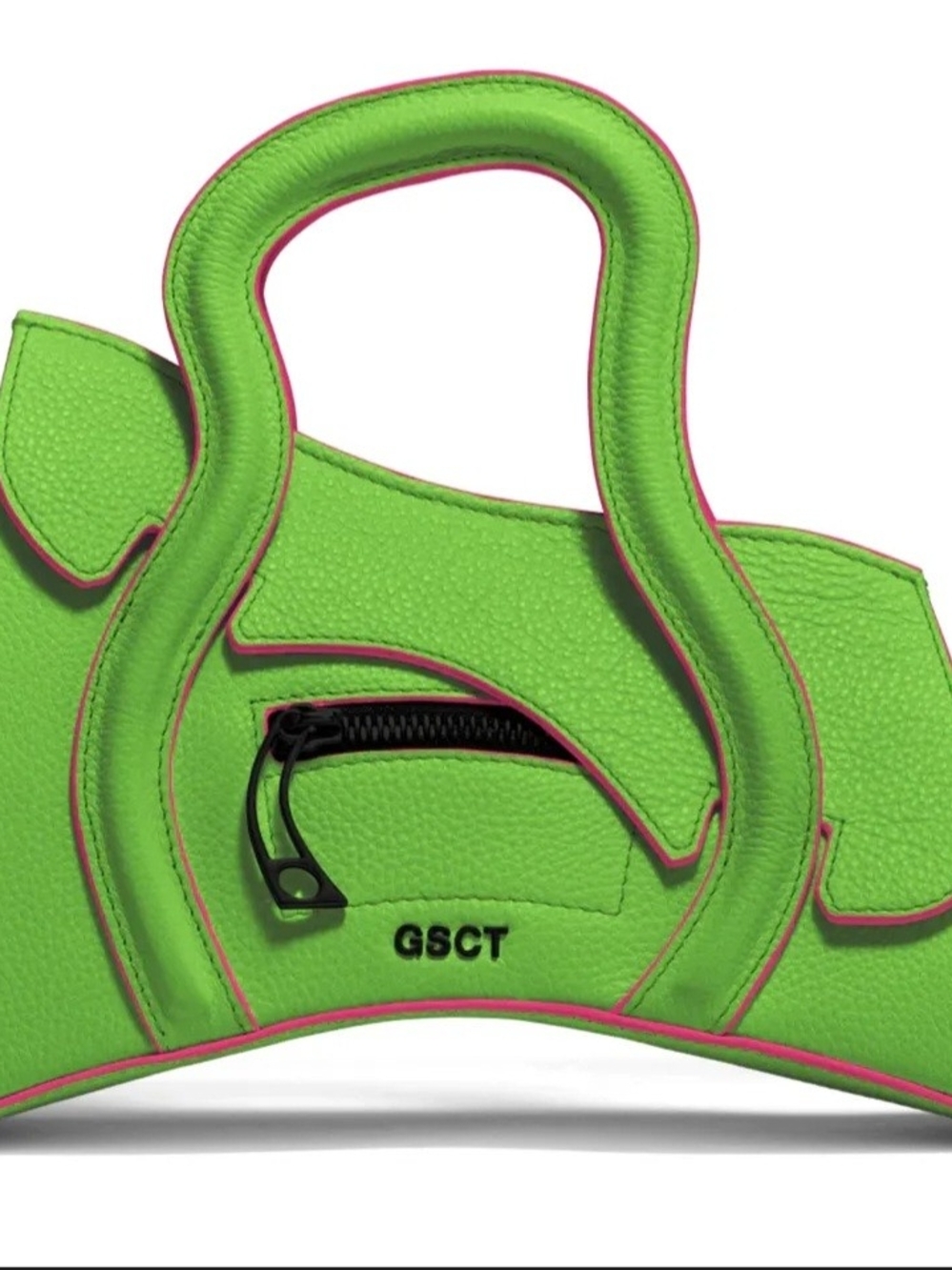GSCT Neon Green Mini Top-Handle Bag with Pink Trim